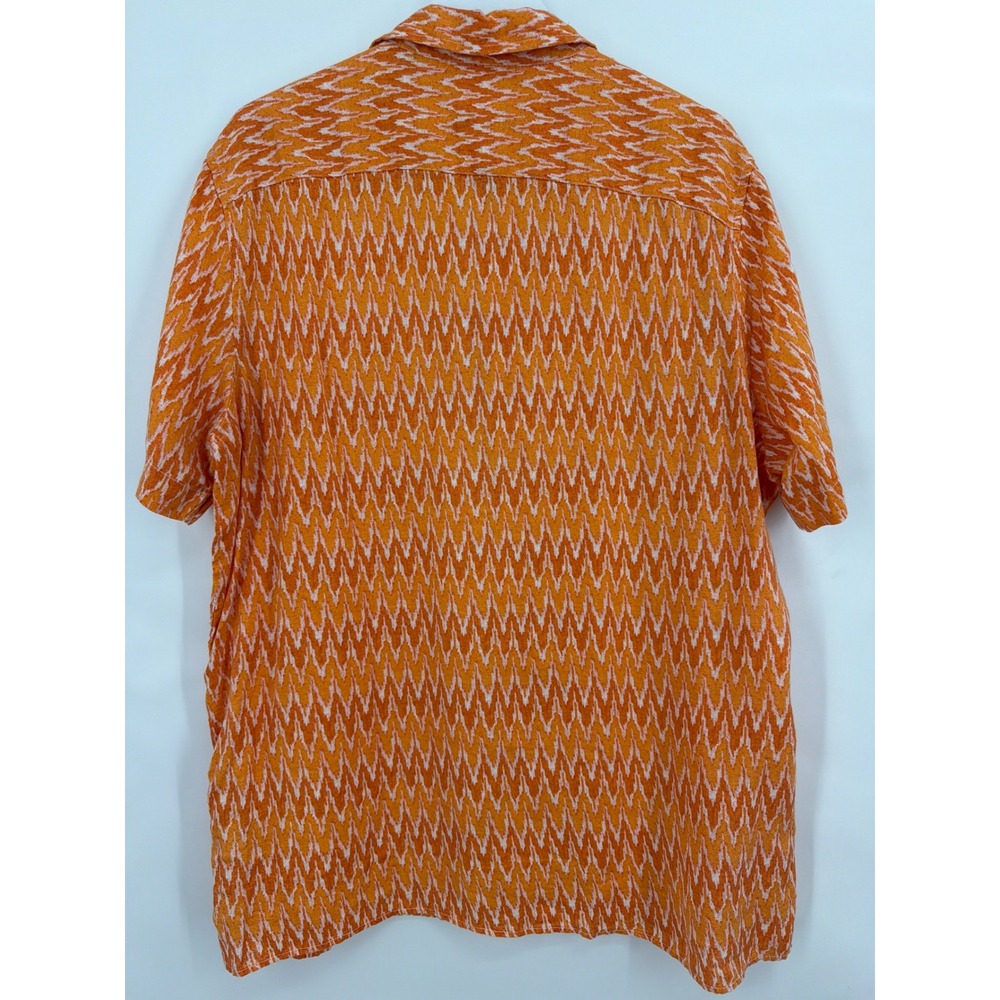 Tasso Elba Orange White Ikat Chevron 100% Linen Short Sleeve‎ Button Shirt XL - Picture 2 of 8